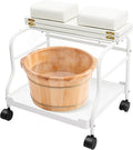 Beauty Salon Nail or Foot Bath Spa, 2Tier Portable Esthetician Trolley Cart Pedicure Manicure Funiture Massage Table Salon Supplies with 4 Wheels for Foot Rest, Hair Salons, Home (White)