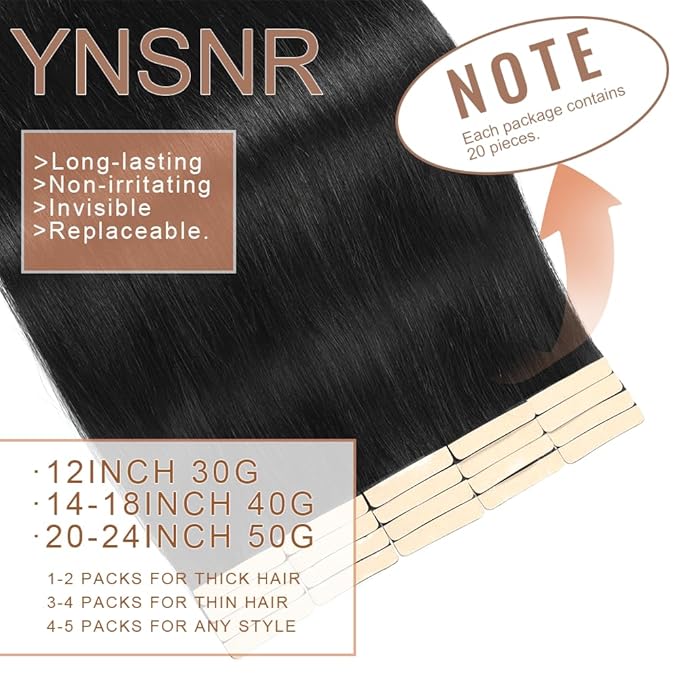 Tape in Hair Extensions Human Hair 16 Inch 20pcs Tape in Hair Extensions Invisible Real Human Hair Jet Black Remy Seamless Injected