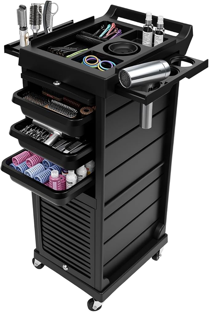 Salon Stylist Rolling Trolley Cart with 6 Drawers, Lockable Beauty Storage Organizer Tool 7 Layer, Space Saving Hair Salon Free Standing Storage Cabinet Barber Station for Hair Stylist Hairdresser