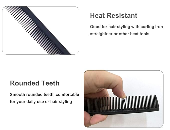 Carbon Fiber Cutting Comb, Professional 8.15” Styling Comb, Hairdressing Comb For All Hair Types, Fine and Wide Tooth Hair Barber Comb
