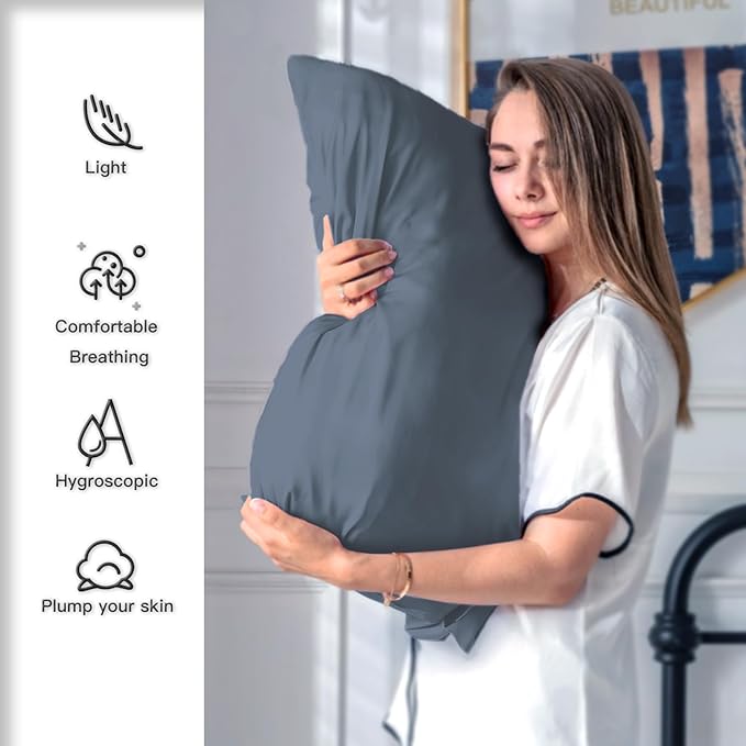 Mulberry Silk Pillow Cases for Hair and Skin King Size Silk Pillowcase with Zipper Soft Breathable Smooth Cooling Satin Silk Pillow Covers for Sleeping (Space Grey,20"X 36",1Pcs)