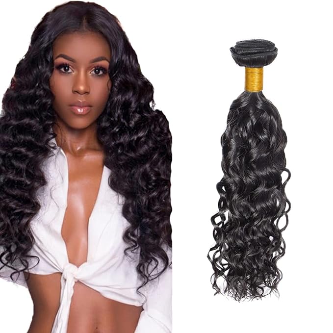 34 Inch Color 1B Bundles Human Hair Natural Black Water Wave Bundles Niegmeag Brazilian Virgin Remy Hair Extensions Double Weft Hair Weave Natural Black Color