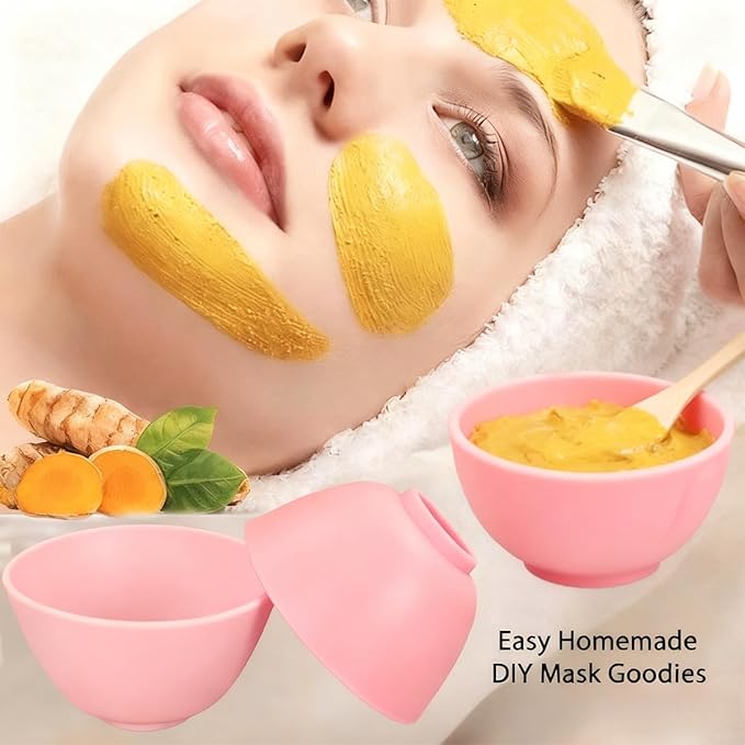 5-Piece Silicone Mixing Bowl Set, 3.3-Inch Microwaveable Silicone Bowls for Facial Masks, Mud Masks, and Other Skin Care Products Facial Bowls for Estheticians. (Pink)