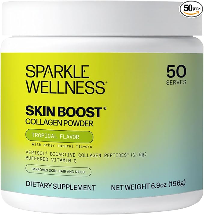 Sparkle Wellness VERISOL Bioactive Hydrolyzed Collagen Peptides | Collagen Powder Supplement with Vitamin C for Skin, Hair & Nail Health | Skin Boost (Tropical) [50-Serves]