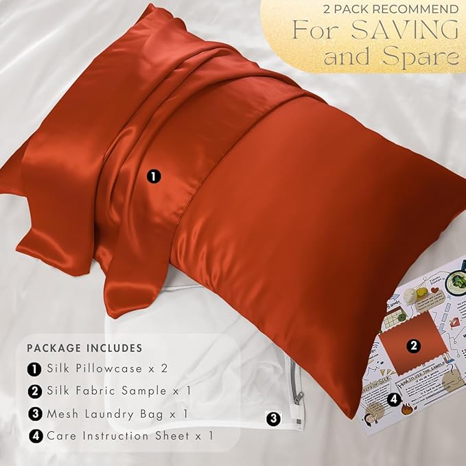 PROMEED 23 Momme Silk Pillowcase 2 Pack with Zipper, 3rd Gen Grade 6A+ 100% Mulberry Silk Pillow Case Set of 2, Cooling Pillow Cases for Hot Sleepers (Queen 20"x30", Dusk)
