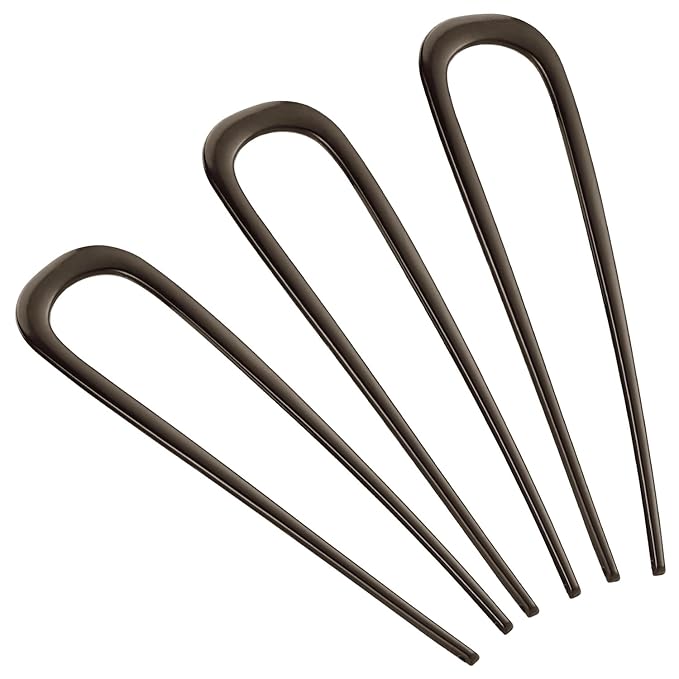 BEoffer French Hair Pin 3PCS Metal Hair Pins for Women Elegant French Twists, Buns and Updos with No Hair Damage, U-shaped French Pin Great Hold and Comfortable Keeps Hair in Place (Black)
