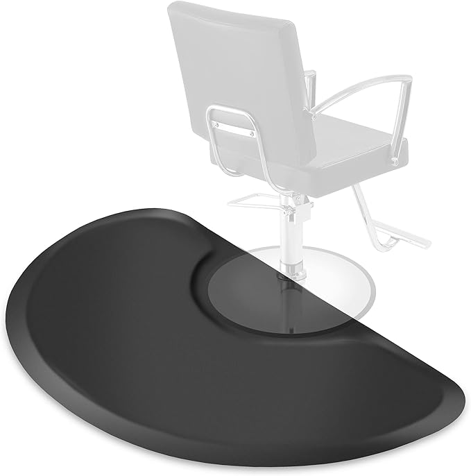 Saloniture 3 ft. x 4 ft. Salon & Barber Shop Chair Anti-Fatigue Mat - Black Semi Circle - 1 in. Thick