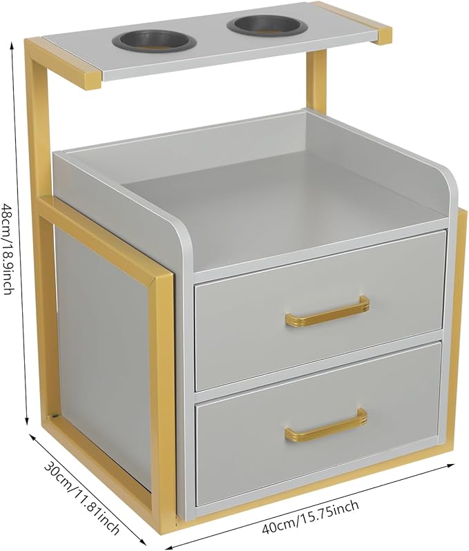 Suspended Salon Station for Hair Stylist, Wall Mounted Styling Salon Station Storage Cabinet w/2*Drawers &Hair Dryer Stand,Floating Nightstand Stylist Storage Cabinet for Home (Glod+Gray)