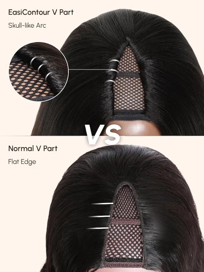 YIROO EasiContour V Part Wigs Human Hair Yaki Straight Human Hair Wigs No Leave Out Glueless Upgraded U Part Wigs for Women V Shape Clip in Vpart Wig No Sew in No Glue Beginner Friendly 18 inch