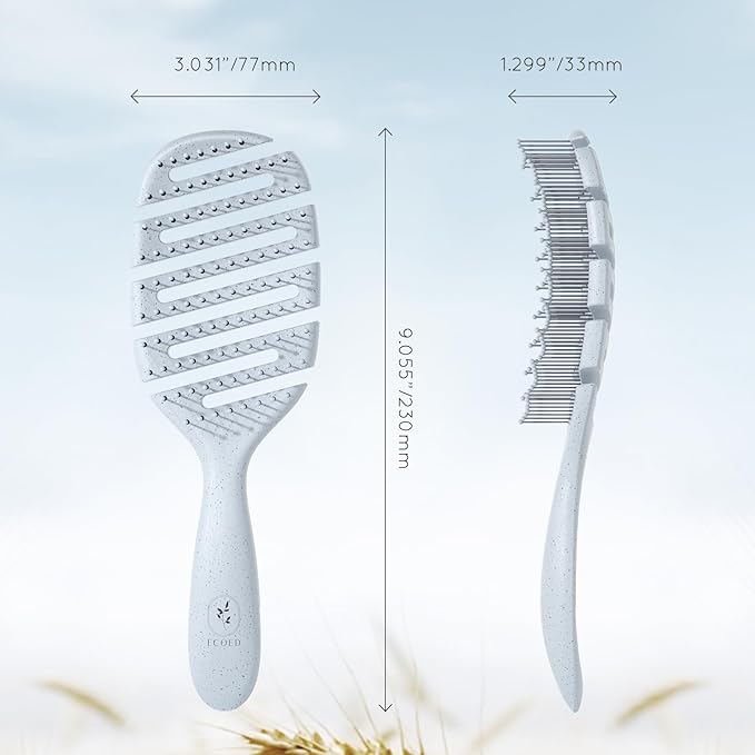 Hair brush, Vented Detangling Brush, Quickly Detangles and Smooths hair for Curly, Thick, and Straight Hair, Hair Brush for Women and Men, Blue, Eco Friendly, Sustainable Material