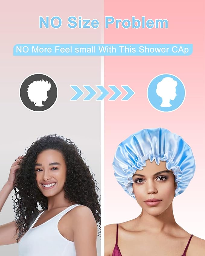 Aquior Shower Caps, Reusable Shower Cap for Women, Double Layer Waterproof Hair Cap, Large Size for All Hair Lengths,for Girls Spa Home Salon Use (Pink Cloud)