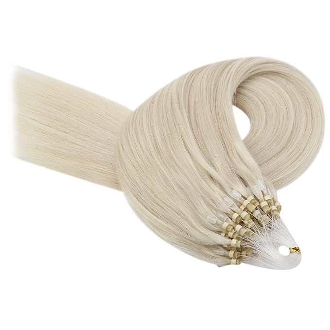 YoungSee Micro Bead Hair Extensions Blonde 14In Microlink Hair Extensions Human Hair Platinum Blonde 50g 50s Micro Ring Hair Extension Blond Beaded Hair Extension Silky Straight for Short Hair