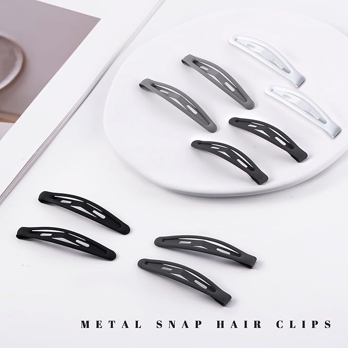 16 PCS Snap Hair Clips Metal Barrettes for Women Non Slip Barrettes for Thick and Thin Fine Hair,Matte Black Gray White,2.36 x 0.43 Inches.