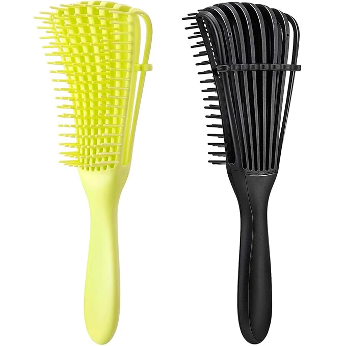 2 Pieces Detangling Brush for Afro America/African Hair Textured 3a to 4c Kinky Wavy/Curly/Coily/Wet/Dry/Oil/Thick/Long Hair, Knots Detangler Easy to Clean (Lemon Green, Black)