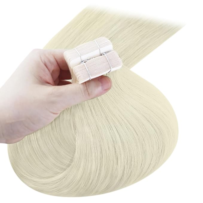 YoungSee Platinum Blonde Tape in Extensions Human Hair 24 Inch Invisible Tape in Hair Extensions Human Hair Platinum Blonde Tapes on Hair Extension Remy Hair for Long Hair 20pcs 50g