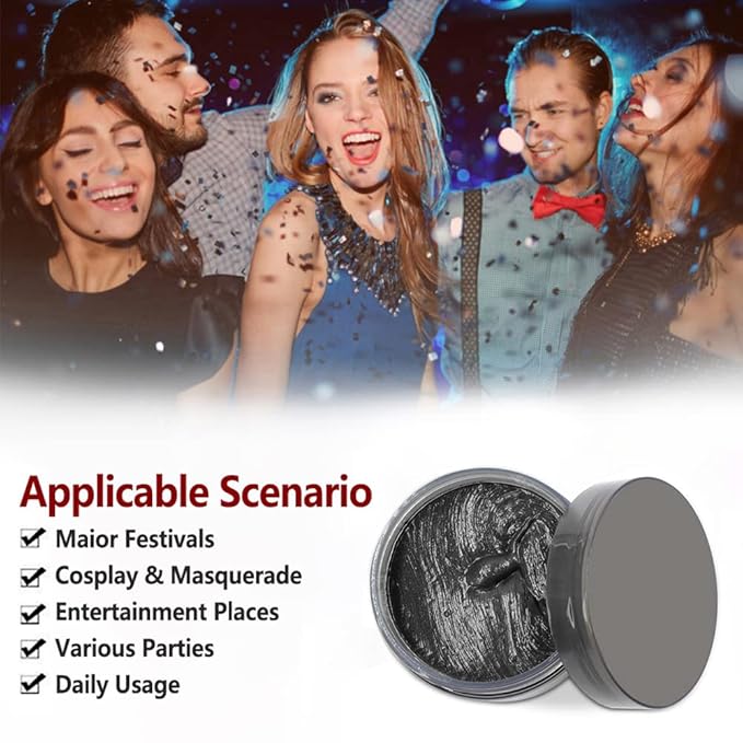 VOLLUCK Temporary Hair Clay Pomades 4.23 oz, Natural Hair Dye Material Disposable Hair Styling Clay Ash for Cosplay. Halloween, Party (Jet Black)