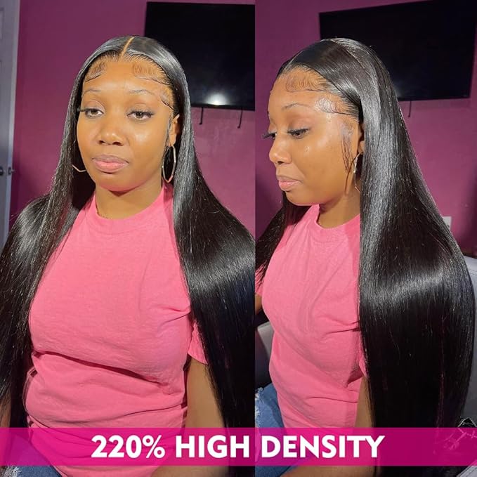 Iris Queen Straight 30inch 220 Density Transparent Lace Frontal Human Hair Wigs Pre Plucked for Women 12A 13x4 HD Lace Front Wig with Baby Hair Natural Black Color