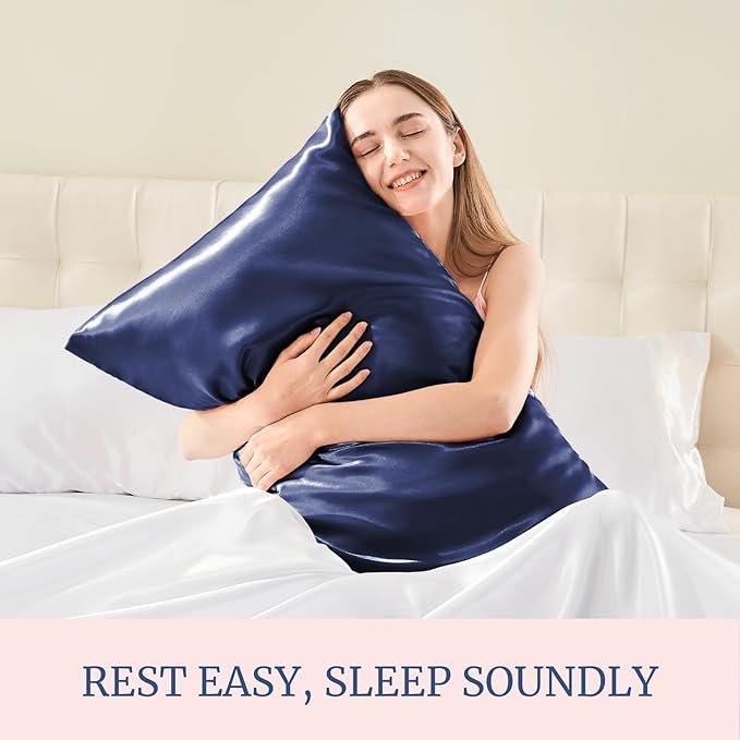 BEDELITE Satin Pillowcase for Hair and Skin, Super Soft Similar to Silk Pillow Cases 4 Pack with Envelope Closure, Cooling Pillowcases for Women Men (20"x26" Standard Size, Navy)