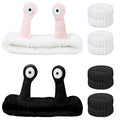 Snail Face Wash Headband Skincare & Wrist Bands for Washing Face Set Cute Spa Headband for Women and Wrist Faces Wash Bands for Shower, Facial Cleaning, Soft Coral Fleece Makeup Headbands,Black&White