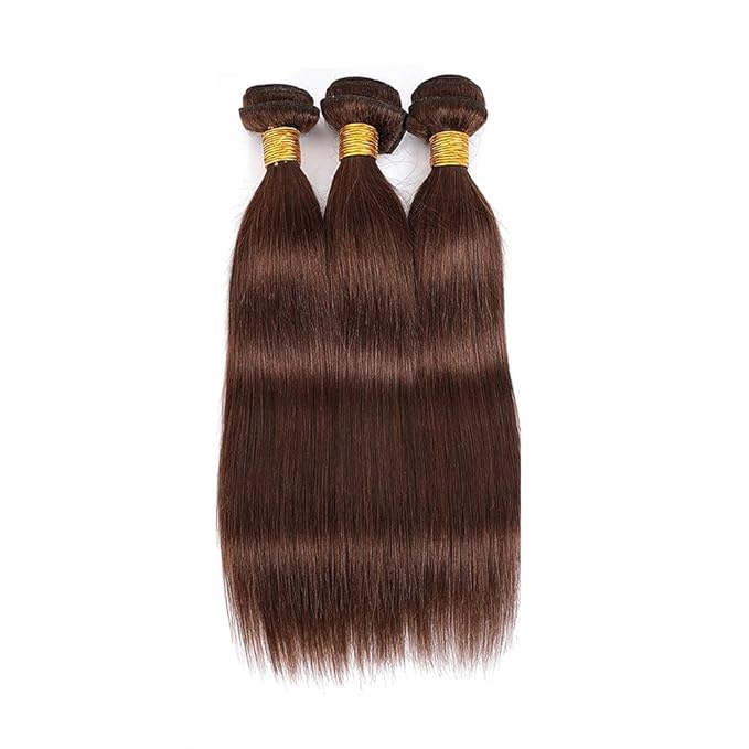 Color 4 Straight Bundles Human Hair Chocolate Brown Bundle Niegmeag Brazilian Virgin Remy Hair 3 Bundles 12 14 16 Inch Double Weft Brown Straight Bundle Hair Weave 150g