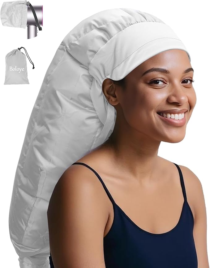 Hair Dryer Bonnet Attachment – 28.5" XL Hooded Dryer Cap for Faster Drying & Deep Conditioning, Extra-Large Space Fits Thick, Curly Hair & Styling Tools (Silver, Extra Large)