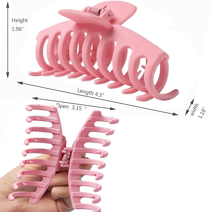 Dorable Pink Claw Clips for Women - Strong Holding Polycarbonate Hair Clips, Rose Nonslip Jaw for Fine and Thin Hair, 3 Counts Fushia