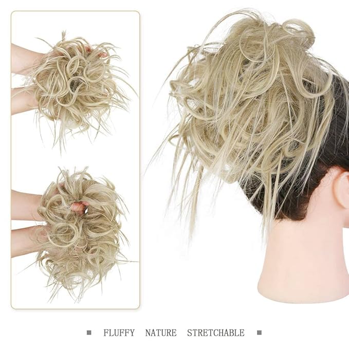 HMD Tousled Updo Messy Bun Hair Piece Hair Extension Ponytail With Elastic Rubber Band Updo Extensions Hairpiece Synthetic Hair Extensions Scrunchies Ponytail Hairpieces for Women (18t613#)