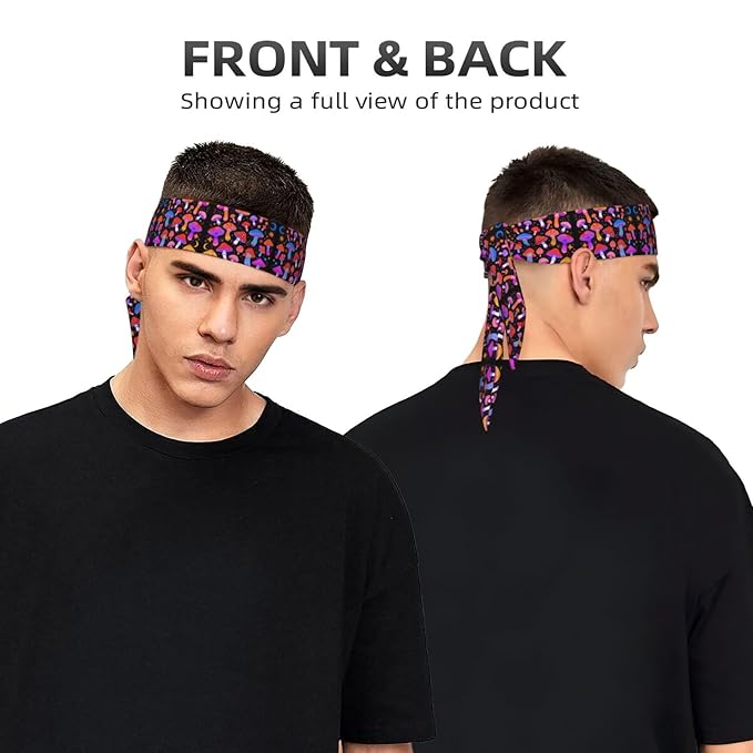 Boys Girls Cool Sports Sweat Band Head Decor for Running Athletic Spa, Long Multipurpose Goth Sun Moon Star Magic Hippie Trippy Mushroom Head Ribbon Headdress