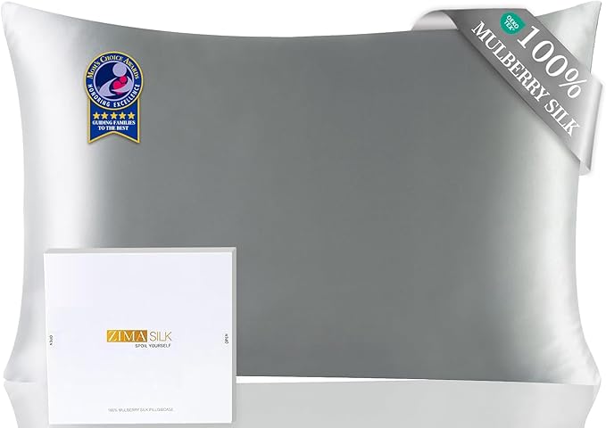 ZIMASILK Upgraded 100% 6A Grade Pure Mulberry Silk Pillowcase for Hair and Skin Silk Pillow Cases with Reinforced Hidden Zipper, More Soft & Durable, Gift Box (King 20"x36" Grey)