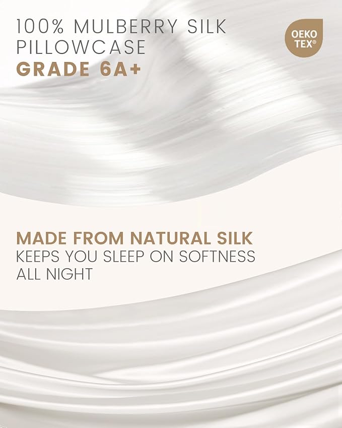 THXSILK Set of 2 100% Pure Mulberry Silk Pillowcase for Hair and Skin, Highest 6A+ Grade Mulberry Silk Pillow Case Standard Size, Real Silk Pillowcase with Zipper (White, Standard)