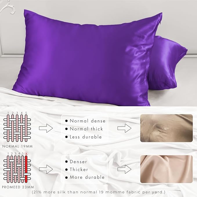 PROMEED Upgraded Grade 6A+ Purple Silk Pillowcase with Zipper, 23 Momme Natural Mulberry Silk Pillow Cases for Hair and Skin - Easy Care with Laundry Bag (King 20"x36", Purple)