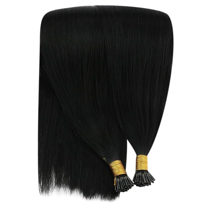 YoungSee I Tip Hair Extensions Black I Tip Extensions Jet Black 50g Itip Hair Extensions 16In Itips Hair Extension Real Human Hair Straight 80s Cold Fusion Hair Extension for Black Women