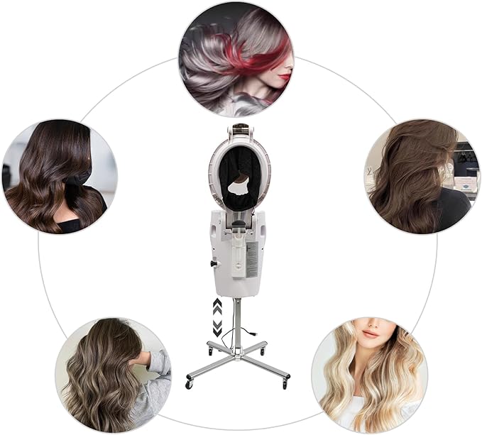 700W Professional Hair Steamer with Ozone & Nano Mist, 2L Tank, Adjustable Height 55-66", 12 Color Lights, for Salon & Home Use - Hair Treatment, Coloring, Conditioning, Drying, Styling (White)