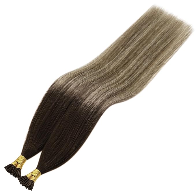 YoungSee I Tip Hair Extensions Dark Brown Ombre Blonde Itip Human Hair Extensions Balayage I Tip Extension Human Hair Pre Bonded Hair Extension Easy to Apply 22 Inch 50g 50s