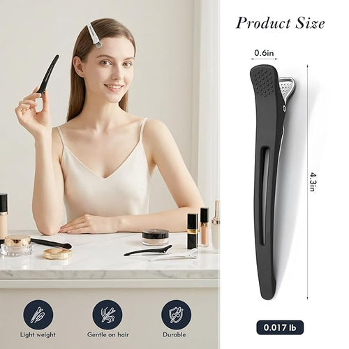 12 Pcs Professional Hair Sectioning Clips, Salon and Home Use Clip for Hair Sectioning, Anti-Slip No-Trace Hair Styling Clips with Silicone Band