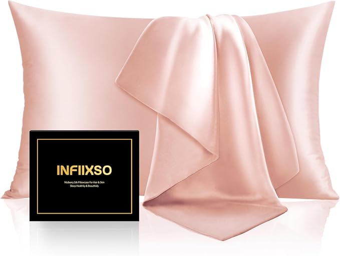 INFIIXSO Mulberry Silk Pillowcase for Hair and Skin, Silk Pillow Cases Standard Size with Hidden Zipper 20x26 Inches, Extraordinary Smooth and Soft Cooling Pillow Cases for Hot Sleepers(Coral, 1 Pack)