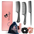 VIVEDGE| Curly Hair Comb Set Gift set | Carbon Fiber Detangler Wide Tooth Parting Combs anti static frizz-free with Premium Acccessories for Styling | Gift for loved ones (Black-Pink)