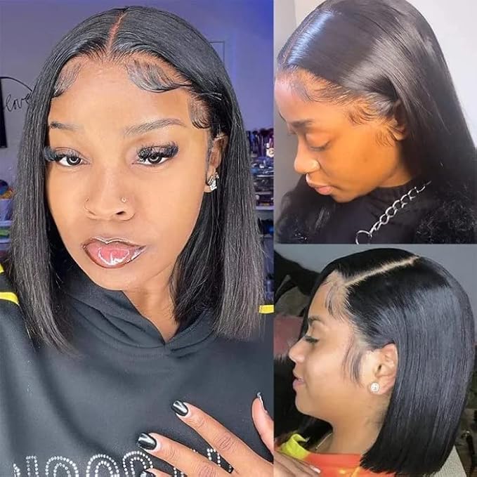 Short Bob Wig Human Hair 13x4 Frontal Bob Wigs Human Hair Pre Plucked wigs for Black Women Bob Lace Front Wigs 10 Inch 180% Density with Baby Hair Natural Color