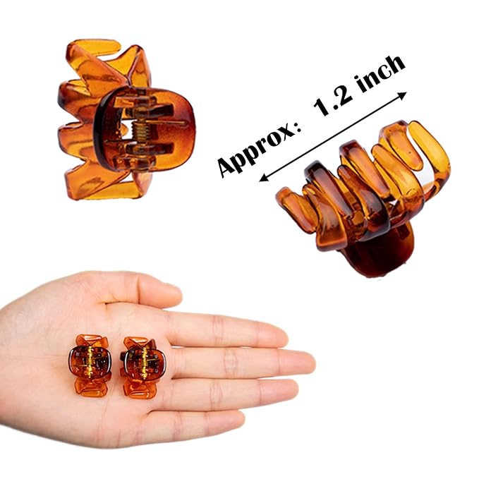 Cobahom 12 Pcs Small Claw Clips 1.2 Inch Plastic No-Slip Mini Clips for Thin Hair Styling Accessories for Women and Girls (Brown)