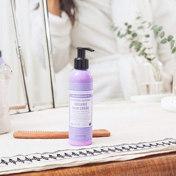 Dr. Bronner's - Organic Hair Crème (Peppermint, 6 Ounce) - Leave-In Conditioner and Styling Cream, Made with Organic Oils, Hair Cream Supports Shine and Strength, Nourishes Scalp, Non-GMO