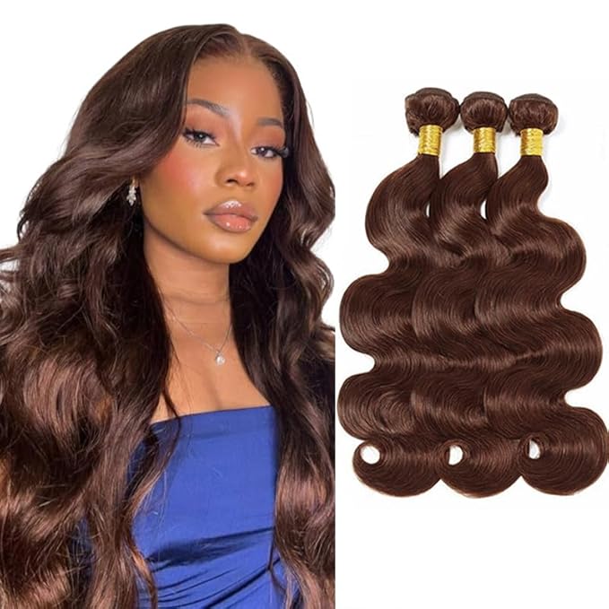 Brown Human Hair Bundles Chocolate Brown Body Wave Bundles 18 20 22 Inch Niegmeag Virgin Soft and Silky Remy Hair Extensions Double Weft Color 4 Body Wave Bundle 150g