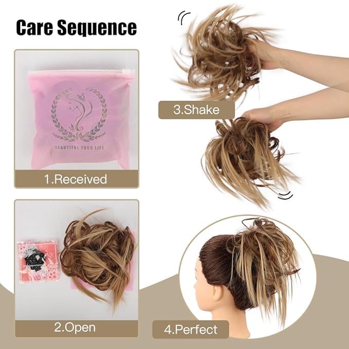 HMD Tousled Updo Messy Bun Hairpiece Hair Extension Ponytail with Elastic Rubber Band Updo Ponytail Hairpiece Synthetic Hair Extensions Scrunchies Ponytail Hairpieces for Women