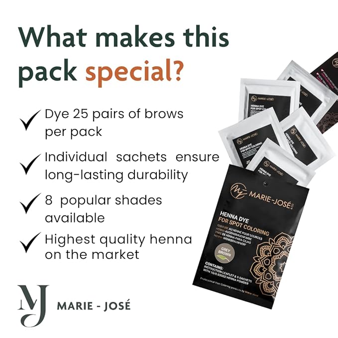 Marie-José Henna Dye - Professional Henna Tint for Spot Coloring - Covers Grey Hair - Root Touch Up - Good for 50 Applications (Grey Brown)