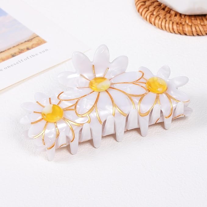 Flower Hair Claw Clip, 3.5 Inch Strong Hold Hair Clip for Thick Hair, Fashion Spring Hair Styling Accessories for Women Girls