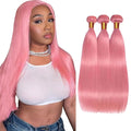28 30 32 Inch Pink Human Hair Bundles Pink Straight Bundles Niegmeag Peruvian Virgin Remy Hair Extensions Double Weft Soft and Skily Hair Weave