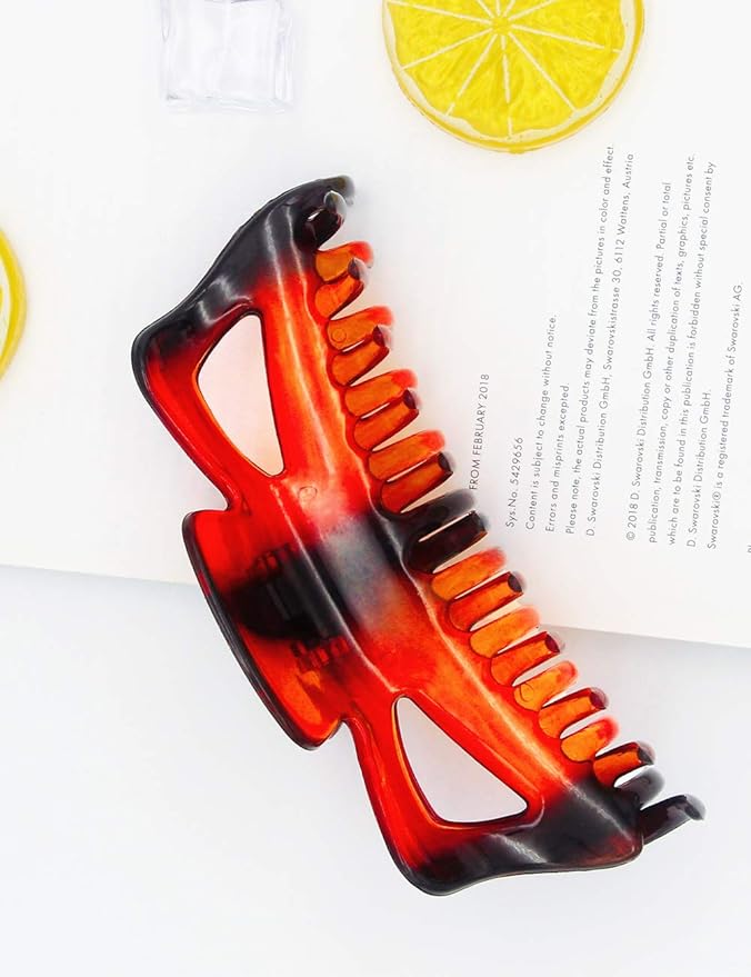 Large Hair Claw Clips for Long Thick Hair Women 5 Inches Big Plastic Claw Clamps 2pcs In Set Hair Accessories Clips (Butterfly-Black+Amber)