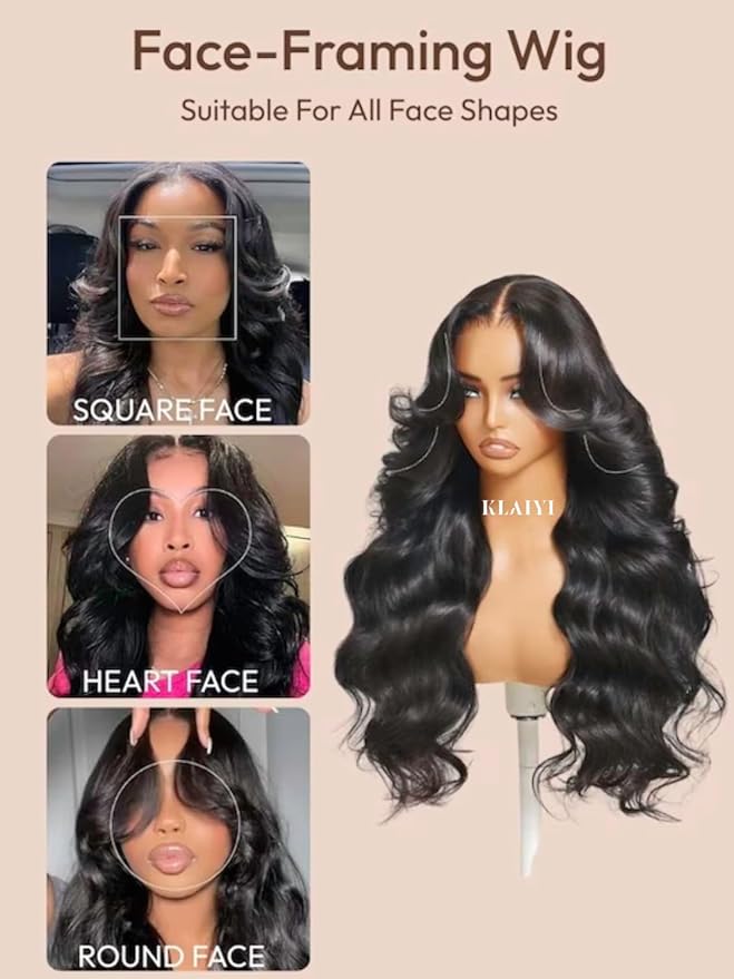 KLAIYI HD Real Scalp Wig 13x4 Lace Frontal Human Hair Wig Loose Body Wave with Face Framing Curtain Bangs Pre Everything Glueless 3S Wear and Go Precut Lace Pre Plucked Pre Bleached 180%Density 16Inch