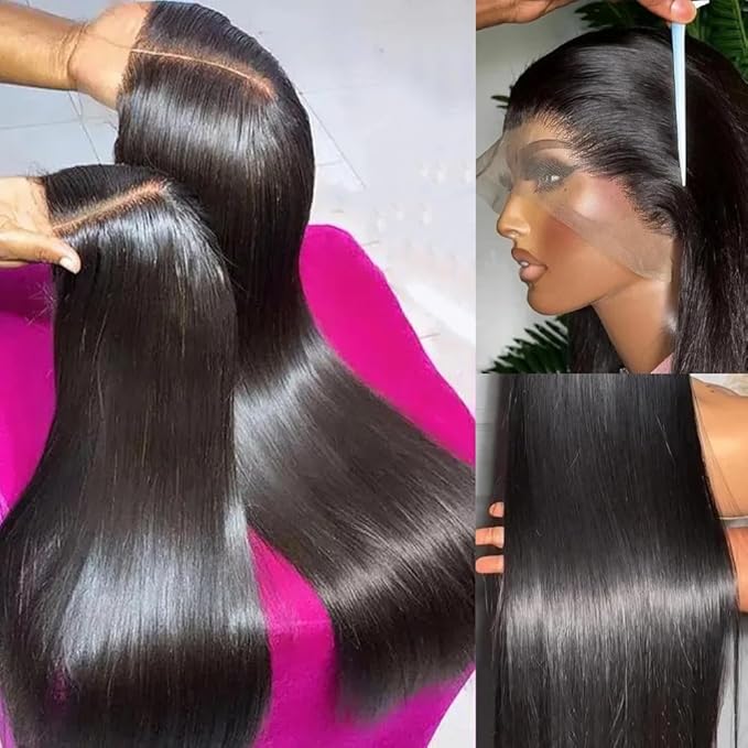 13x6 Lace Front Wigs Human Hair 24 Inch Straight HD Lace Front Wigs for Women 200 Density Pre Plucked Glueless Wigs Human Hair with Baby Hair Natural Color