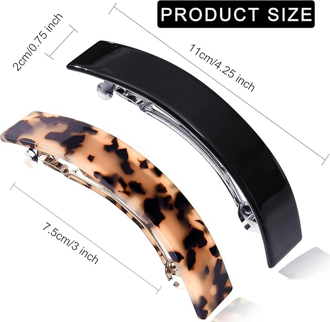 Eyegla Hair Barrettes for Women Large French Barrette Hair Clips Tortoise Shell Barrettes for Thick Hair,2 Pack
