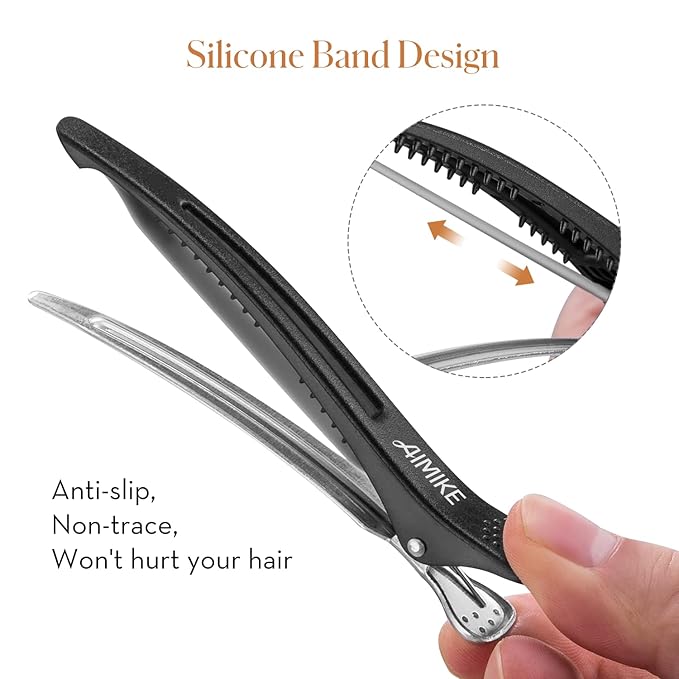 AIMIKE Hair Styling and Sectioning Accessories - 12 Pack Non-Slip Silicone Hair Clips for Thick and Thin Hair, Professional Salon Quality